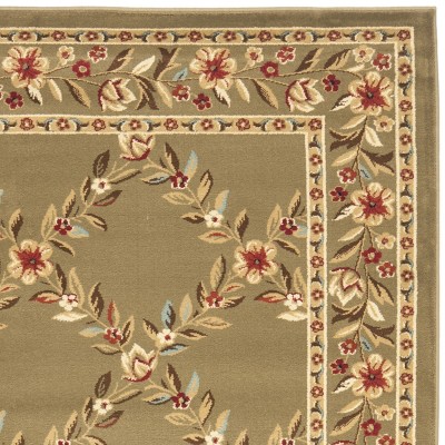 Elegant Green Floral Border 2'3" x 12' Synthetic Runner Rug