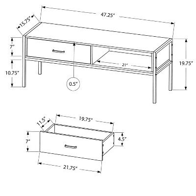 48-Inch Black Metal Industrial TV Stand with Storage Drawer