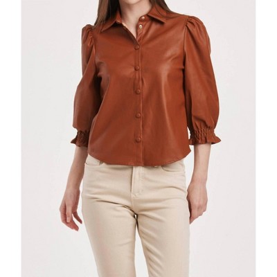 Women's YARA FAUX LEATHER BUTTON DOWN TOP - Another Love