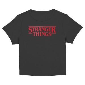 Juniors Womens Stranger Things Blurry Classic Logo T Shirt - 1 of 4