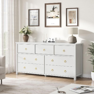 Modern Wide Drawer Dresser with Drawers, Wooden Dressers of Drawers Freestanding for Bedroom, Nursery, Living Room, White