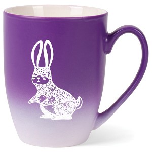 Elanze Designs 12 Ounce Vibrant Two Toned Ombre Ceramic Tea Coffee Cup Mug Purple White Gentle Floral Rabbit - 1 of 4