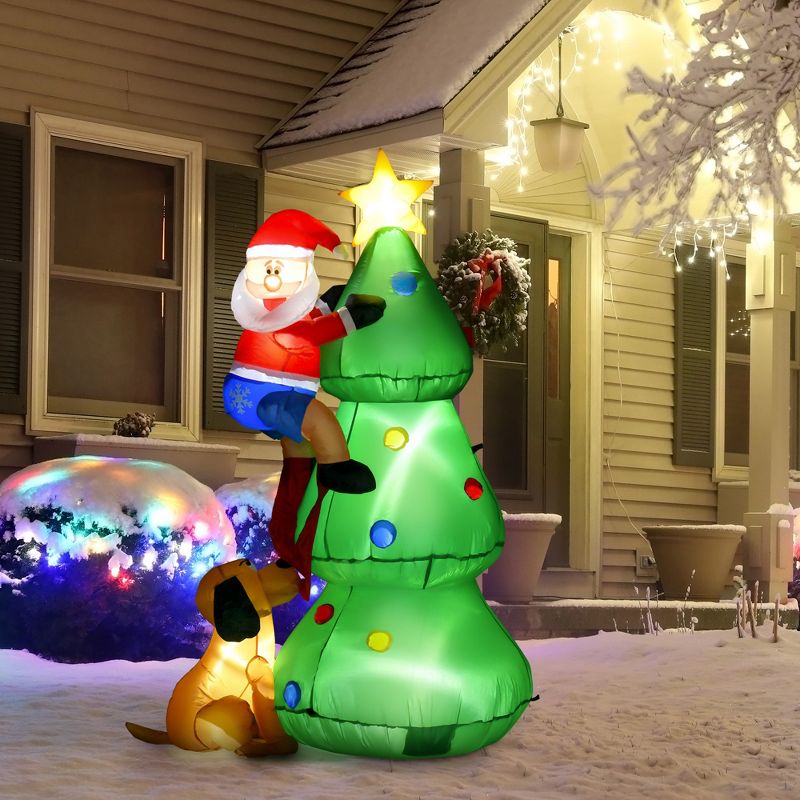 HOMCOM Outdoor Inflatable Christmas Tree Santa Claus Climbing Tree from Puppy Dog, LED Yard Inflatable Holiday Decoration for Front Lawn, 2 of 7
