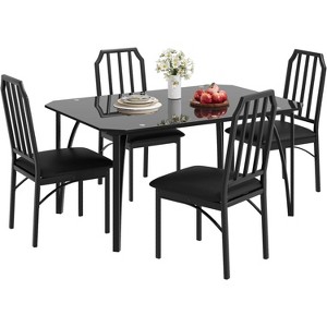 Glass Dining Table Set, Kitchen Table and Chairs with Chamfer Design, 3/5 Piece Dining Room Table Set with Cushion Seats - 1 of 4