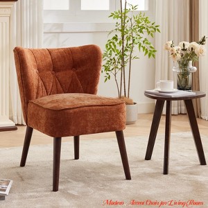 Bedroom Accent Chair Living Room Chair, Armless Lounge Chair w/Wood Legs Upholstered Makeup Vanity Tufted Side Chair Fabric Comfy Sofa Chairs - 1 of 4