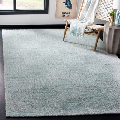 Blue Abstract Handmade Tufted Wool Area Rug, 8' x 10'