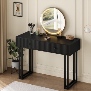 Jojoka Vanity Makeup Desk with Lighted Round Mirror, 2 Drawers, Modern Dressing Table for Bedroom - 1 of 4