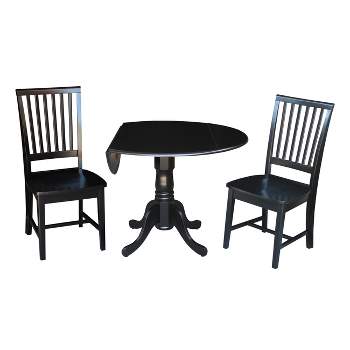 Set of 3 42" Dual  Table with 2 Mission Chairs Dining Sets Black - International Concepts