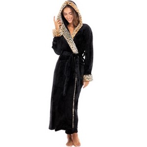 ADR Women's Faux Fur Feather Hooded Robe, Soft Plush Fleece Bathrobe with Hood - 1 of 4