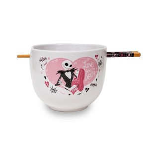 Silver Buffalo Disney The Nightmare Before Christmas Jack and Sally Ramen Bowl With Chopsticks - 1 of 4