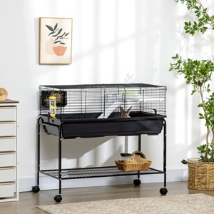 2-Tier Small Animal Cage with Removable Stand,Wheels and Storage Shelf,39" Pet Habitat–LAOTIES - 1 of 4