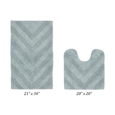Hugo 2-Piece Bath Rug Set 100% Premium Cotton Tufted Chevron Pattern Bathmats for Bathroom, Super Soft Absorbent Machine Washable