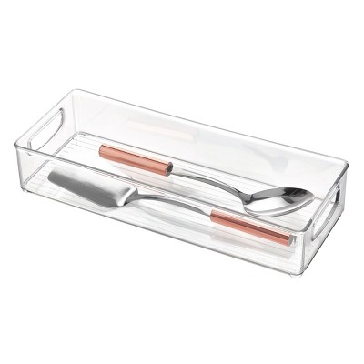 iDESIGN Kitchen Binz Plastic Stackable Organizer Tray with Handle Clear: Kitchen Cabinet Storage, 16"x6"x3", Spot Clean — фото 2