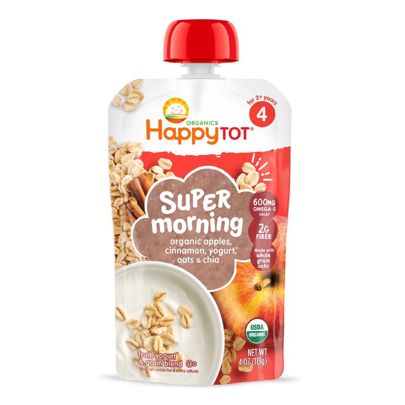 HappyTot Super Morning Organic Apples Cinnamon Yogurt &#38; Oats with Superchia Baby Food Pouch - 4oz, 1 of 5