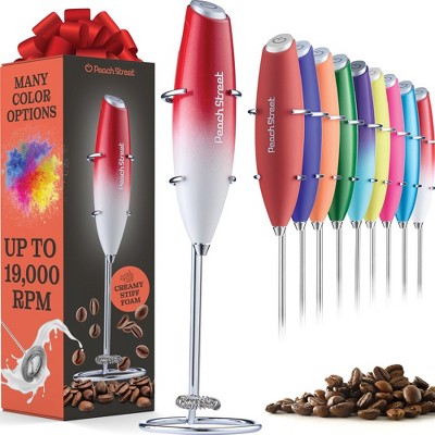 Peach Street Powerful Handheld Milk Frother, Mini Frother Wand, Battery Operated Stainless Steel Mixer, With Stand. for Milk, Latte