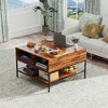 Lyngins Farmhouse Lift-Top Coffee Table with Storage & Open Shelves, Adjustable Height Living Room Table, Multifunctional Table, Wood-Grain & Metal - 2 of 4