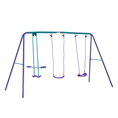 Outsunny Swing Set with Glider, Two Swing Seats and Adjustable Height, Outdoor Sturdy A-Frame Suitable for Playground, Backyard