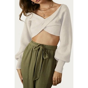 Women's CROPPED TWISTED RIBBED-MODAL SWEATER - ENDLESS BLU. - 1 of 2