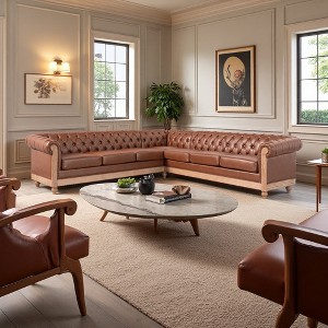 104" PU Leather Corner Sectional Sofa with Tufted Backrest & Birch Legs - 1 of 4