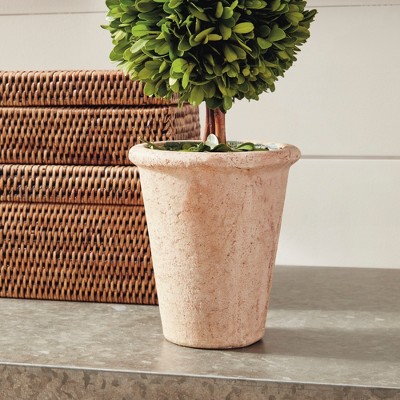 20" Green Boxwood Double Sphere Topiary in Beige Ceramic Pot