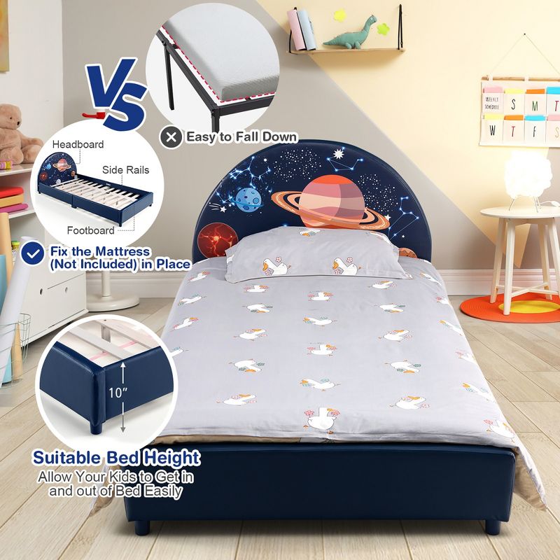 Costway Kids Upholstered Platform Bed Children Twin Size Wooden Bed Galaxy Pattern, 4 of 11