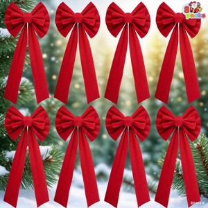 Joyfy 8 Pack 26" Christmas Red Velvet Bows, Christmas Decorative Bows for for Wreath Tree Indoor Outdoor Decorations - 1 of 4