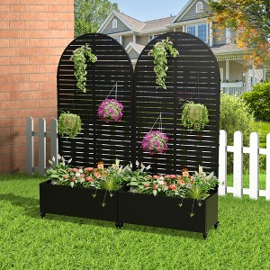 Spassway Arch Metal Planter Box with Trellis Raised Garden Bed with Wheels Pot Planter for Climbing Plant Decorative Privacy Screen - 1 of 4