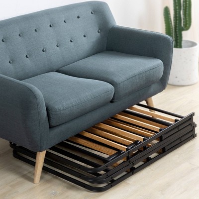 Queen Black Steel Bed Frame with Bamboo Slats