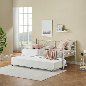 COZONY Twin Daybed with Trundle – Roll-Out Twin Bed Frame with Durable Steel Slats, Space-Saving Design, Mattresses Sold Separately - 1 of 4