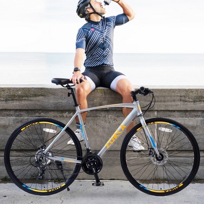 YONWAY 700C Aluminum Road Bike, 24 Speed Dual Disc Brake, for Men and Women