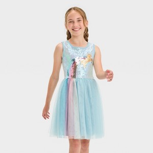 Zenzi Girls' Sleeveless Unicorn Tulle Dress - Blue - 1 of 3