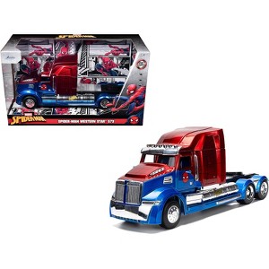 Western Star 57X Truck Tractor "Spider-Man" Blue and Red Metallic "Hollywood Rides" Series 1/24 Diecast Model by Jada - 1 of 4