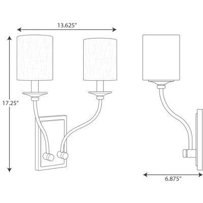 Bonita Chrome 2-Light Wall Sconce with White Fabric Shades