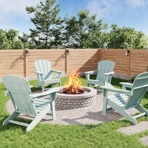 coucheta Modern HDPE Plastic Adirondack Chair Set of 4 - Oversize Weather Resistant Outdoor Patio Chairs with Wooden Textured, for Deck, Pool, Yard - 1 of 4