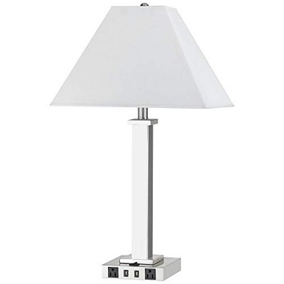 Adjustable White Metal Night Stand Lamp with USB Ports and Power Outlets