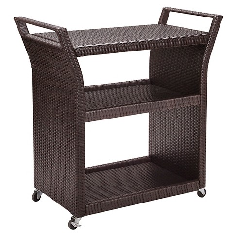 Rolling bar cart in rattan and wicker