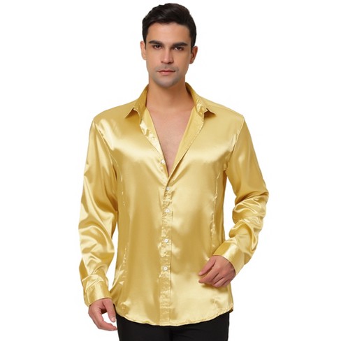 Yellow satin cheap shirt mens