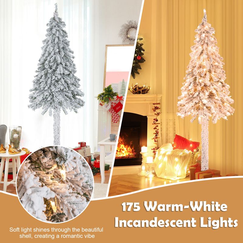 Tangkula 6FT Pre-lit Artificial Christmas Tree Snow-flocked Pencil Xmas Tree with 442 Branch Tips 175 Warm White Lights, 5 of 10