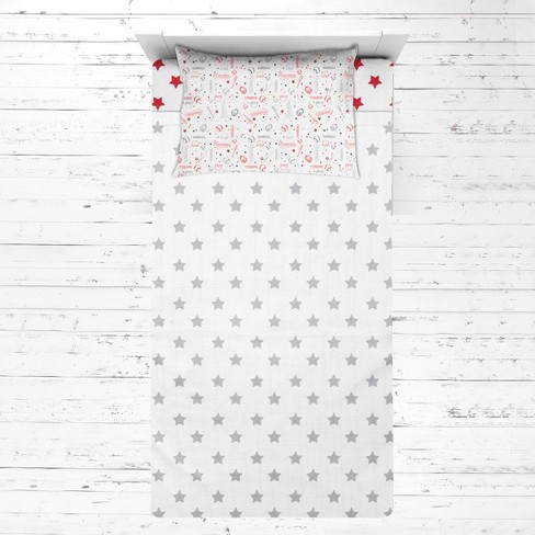 Bacati - Baseball Sports Red Gray Muslin 3 pc Toddler Bed Sheet Set - image 1 of 4