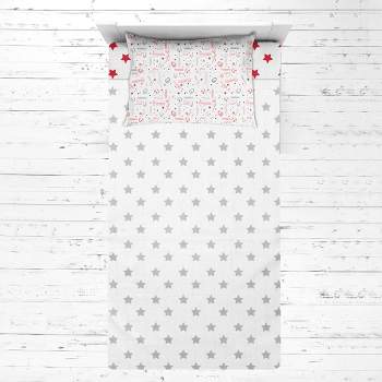 Bacati - Baseball Sports Red Gray Muslin 3 pc Toddler Bed Sheet Set