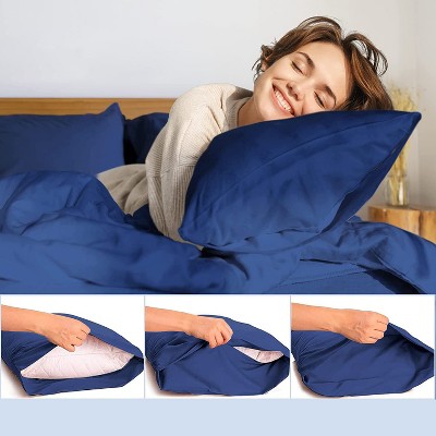 Navy Blue Cotton Satin Standard/Queen Pillowcase Set