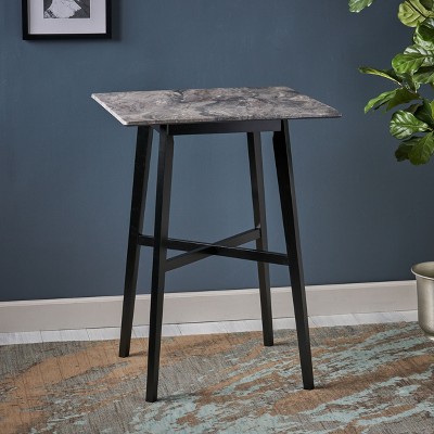 Paladina Marble and Rubberwood Square Bar Table, Black Finish