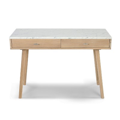 The Bianco Collection Viola 44" Rectangular Italian Carrara White Marble Writing Desk