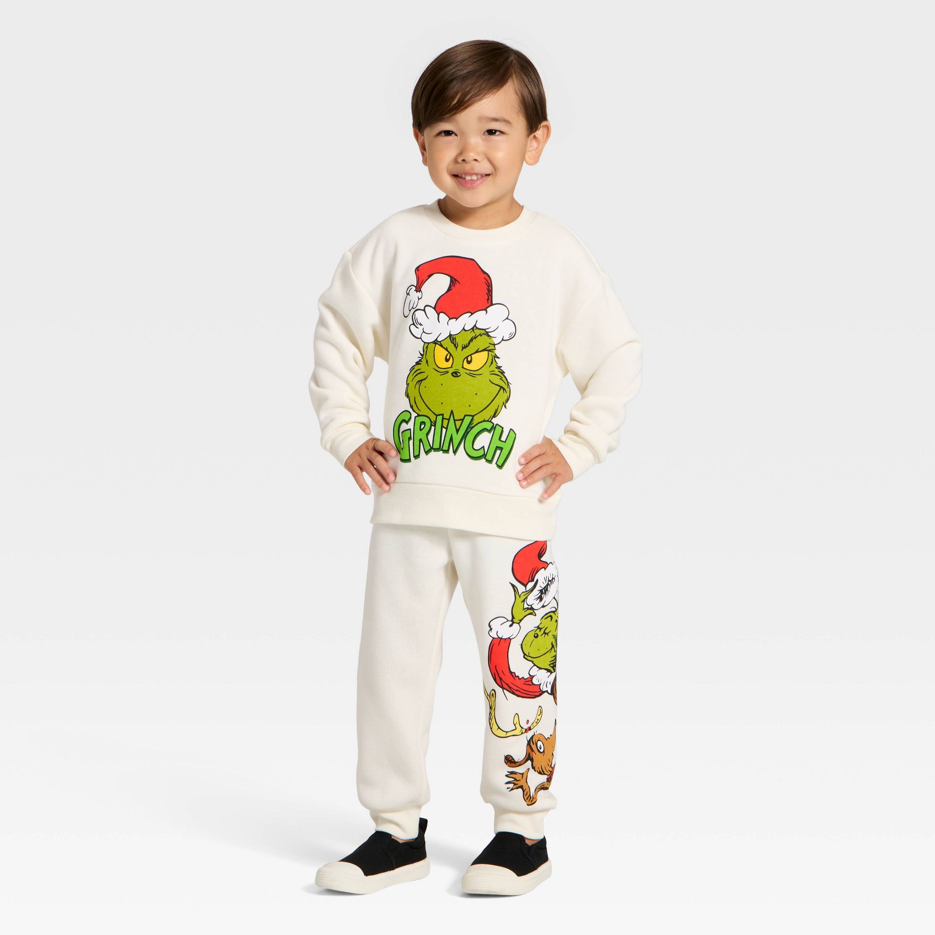 Toddler Boys' 2pc The Grinch Christmas Fleece Sweatshirt and Jogger Set - Cream