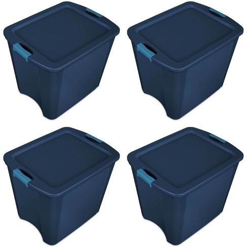 Sterilite 26 Gal Latch And Carry, Stackable Storage Bin With Latching Lid, Plastic  Tote Container To Organize Closets, Blue With Blue Lid, 4-pack : Target