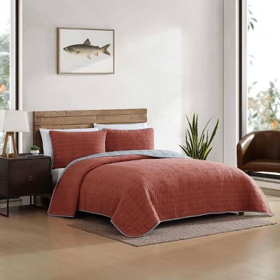 King Gray and Terracotta Cotton Reversible Quilt Set