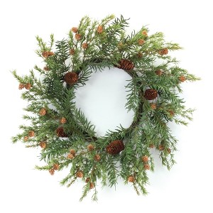 Pine Wreath – Plastic Pine with Pinecones – 25 in Diameter – Traditional Holiday Decor – By Melrose - 1 of 3