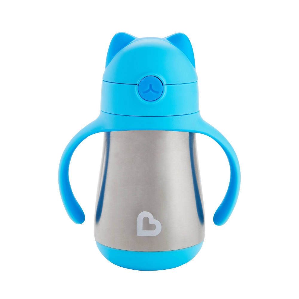 Photos - Glass Munchkin Cool Cat Stainless Steel Straw Cup - Blue - 8oz: Insulated, BPA-Free, Leakproof, Spillproof 