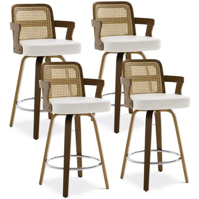 Bekrvio 26" Swivel Counter Height Bar Stools Set of 1/2/3/4,Faux Leather Upholstered Bar Chairs with Back & Arm for Kitchen Island,Black