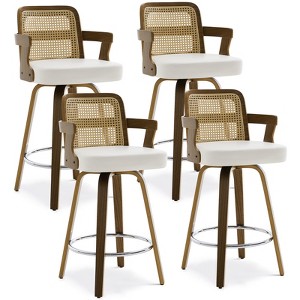 Bekrvio 26" Swivel Counter Height Bar Stools Set of 1/2/3/4,Faux Leather Upholstered Bar Chairs with Back & Arm for Kitchen Island,Black - 1 of 4